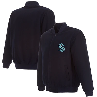 Men's JH Design Navy Seattle Kraken Reversible All Wool Full-Snap Jacket
