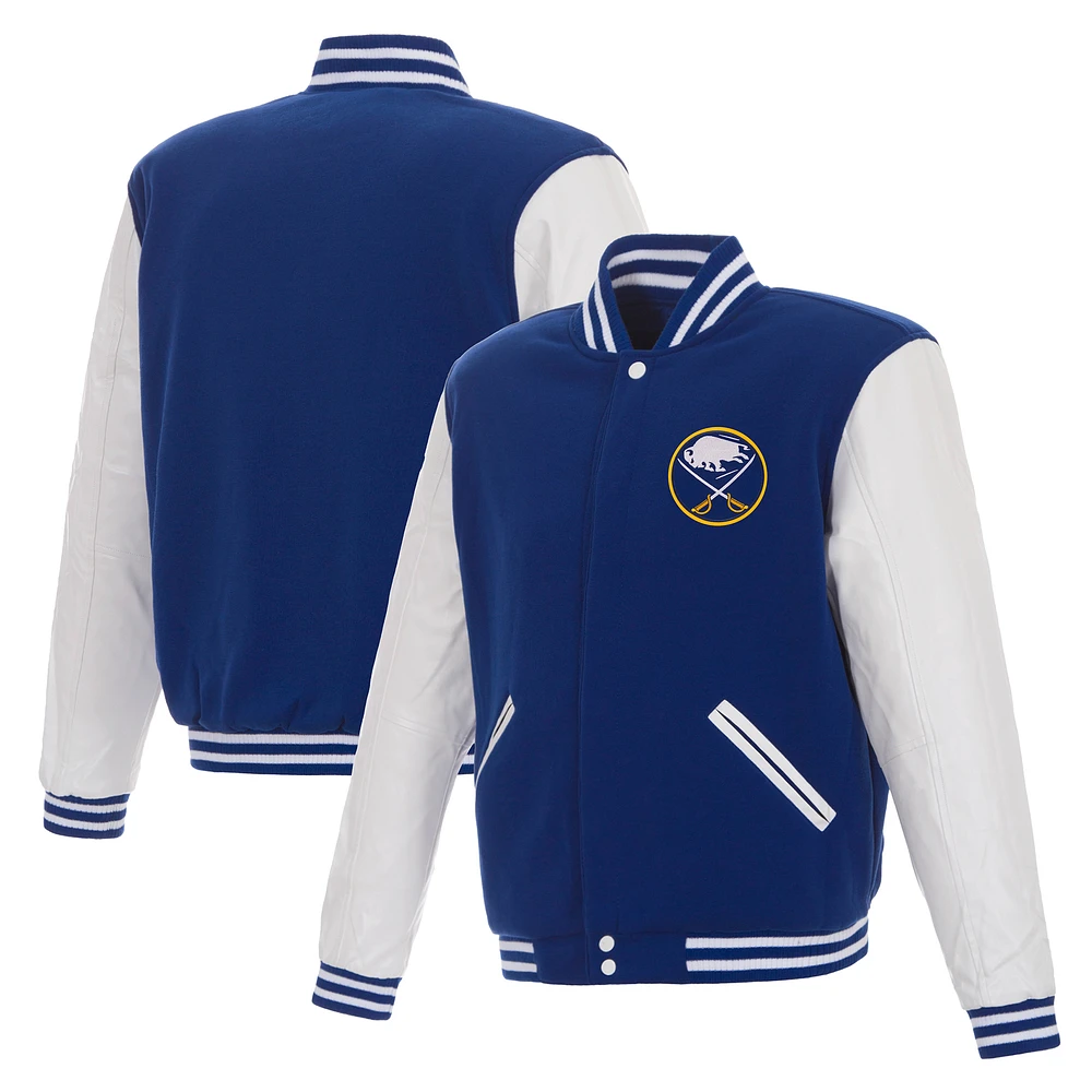 Men's JH Design Royal/White Buffalo Sabres Reversible Varsity Full-Snap Jacket