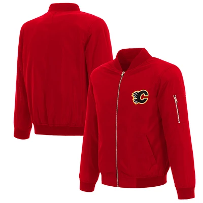 Men's JH Design Red Calgary Flames Nylon Bomber Full-Zip Jacket