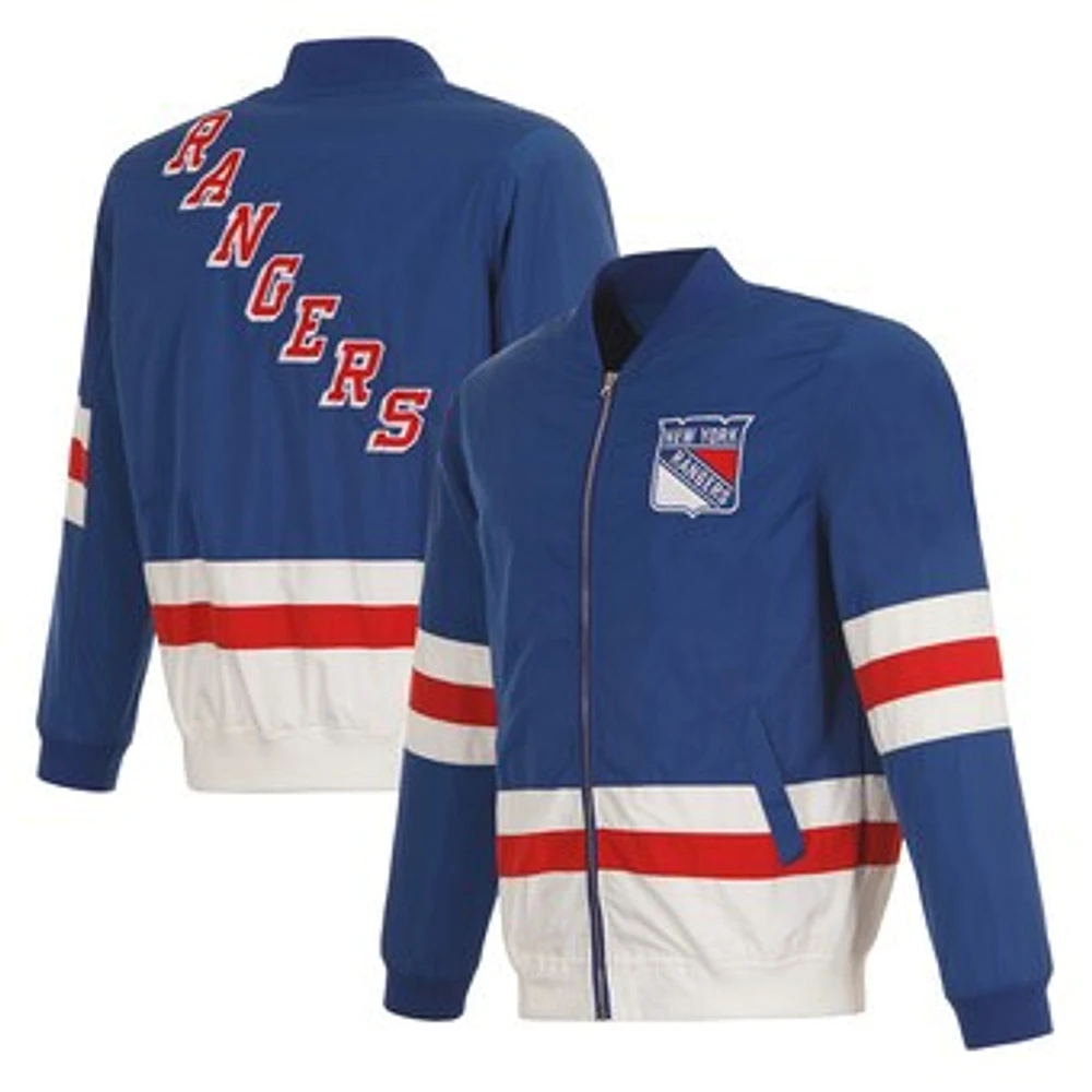 Men's JH Design Royal New York Rangers Nylon Bomber Full-Zip Jacket