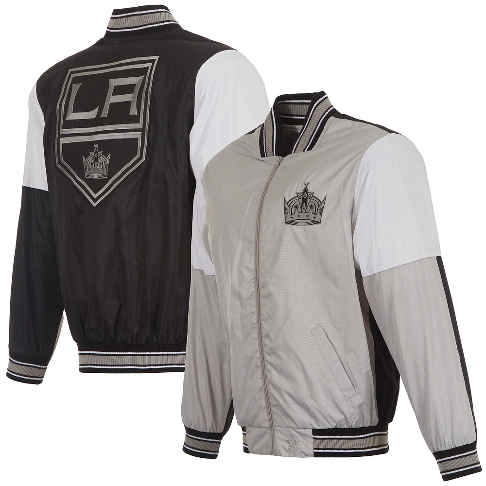 Men's JH Design Gray Los Angeles Kings Nylon Bomber Full-Zip Jacket