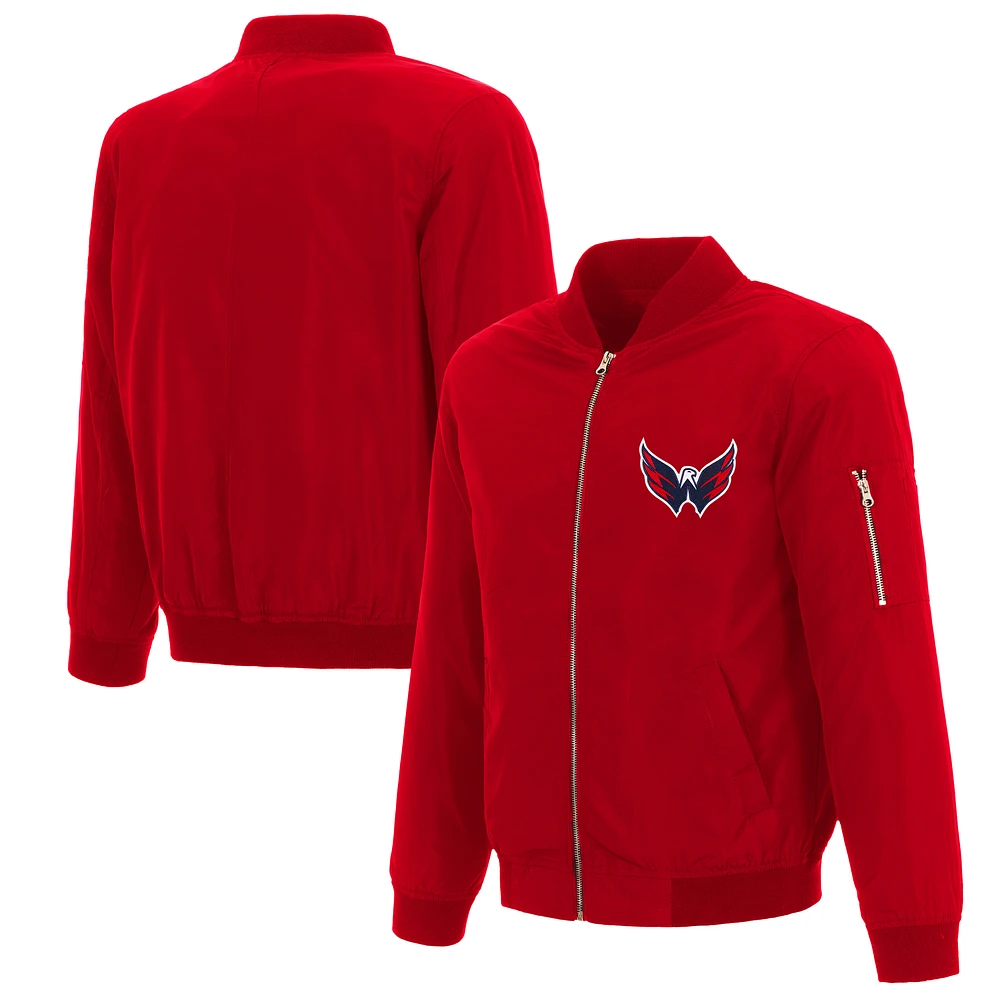 Men's JH Design Red Washington Capitals Nylon Bomber Full-Zip Jacket