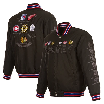 Men's JH Design Black NHL Original Six Poly-Twill Full-Snap Jacket