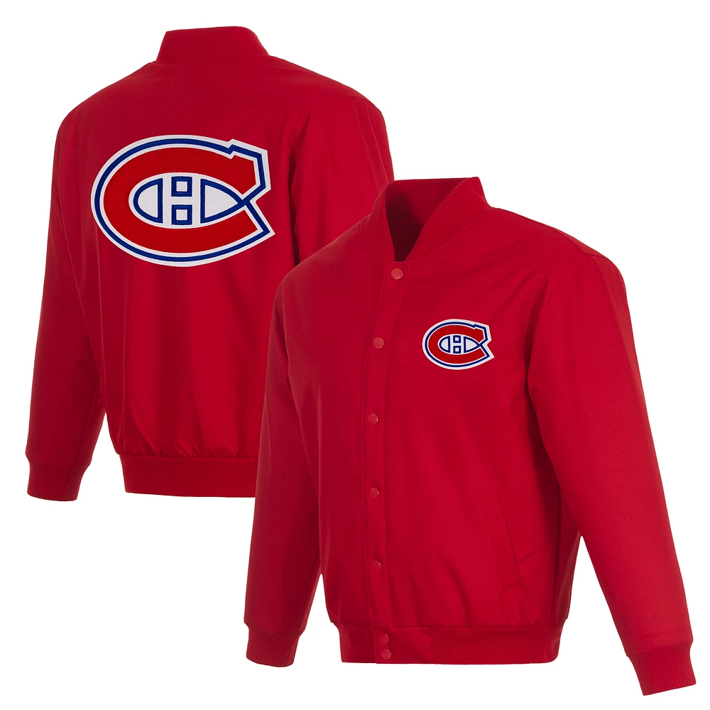 Men's JH Design Red Montreal Canadiens Poly-Twill Full-Snap Jacket