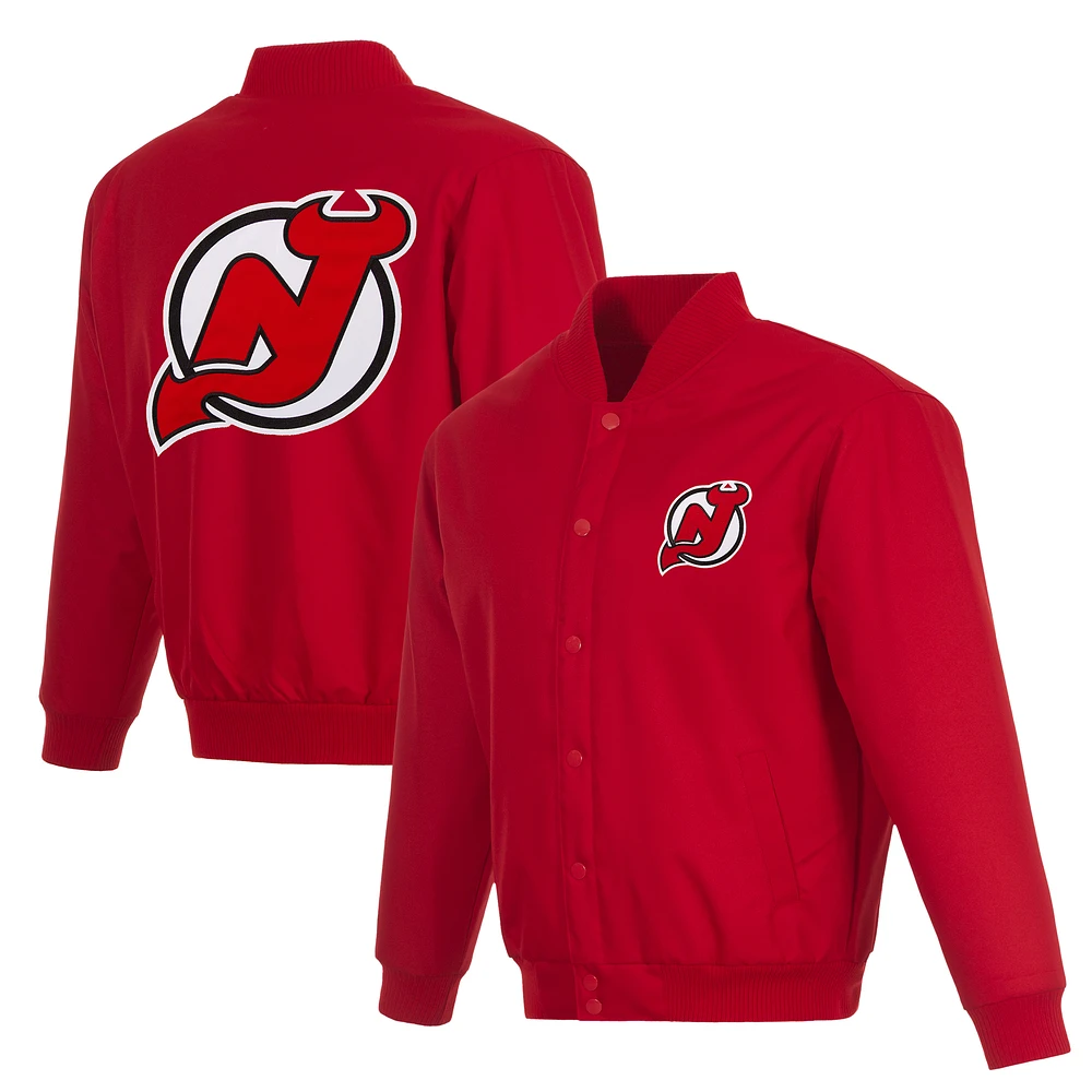 Men's JH Design Red New Jersey Devils Poly-Twill Full-Snap Jacket