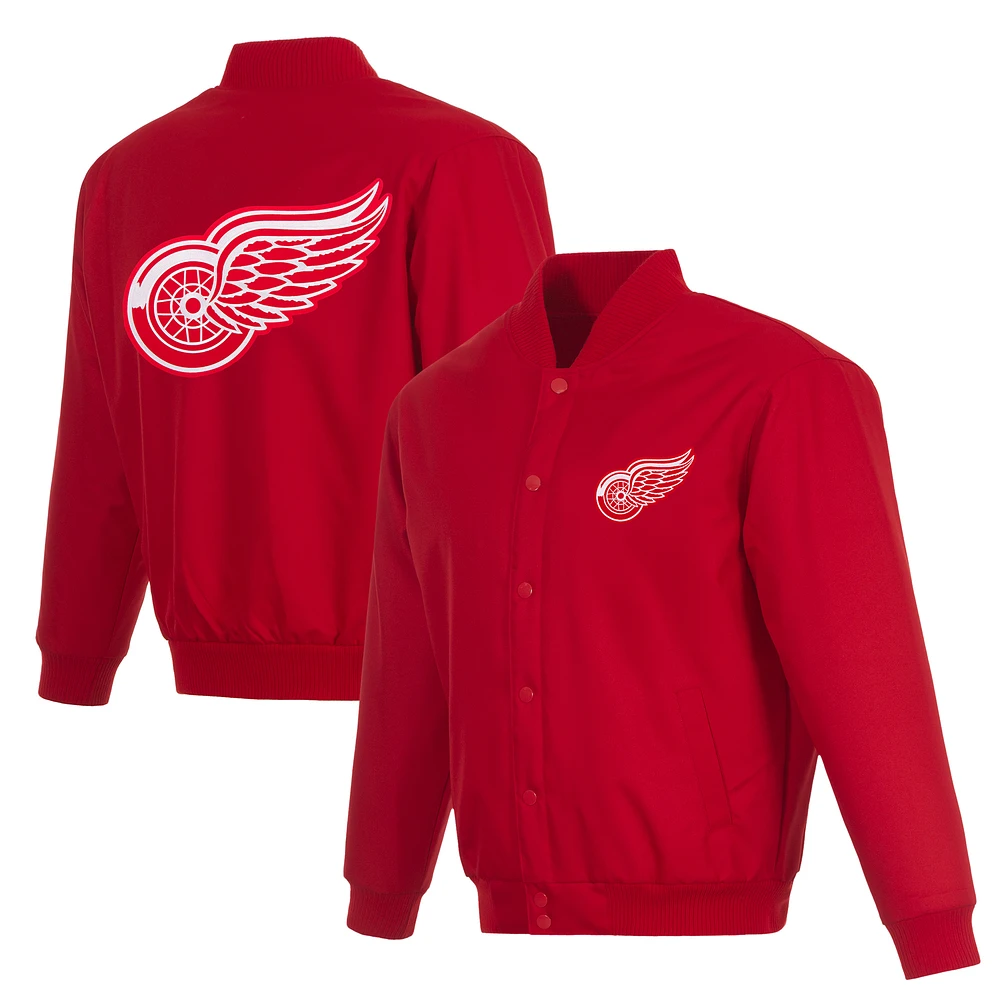 Men's JH Design Red Detroit Wings Poly-Twill Full-Snap Jacket