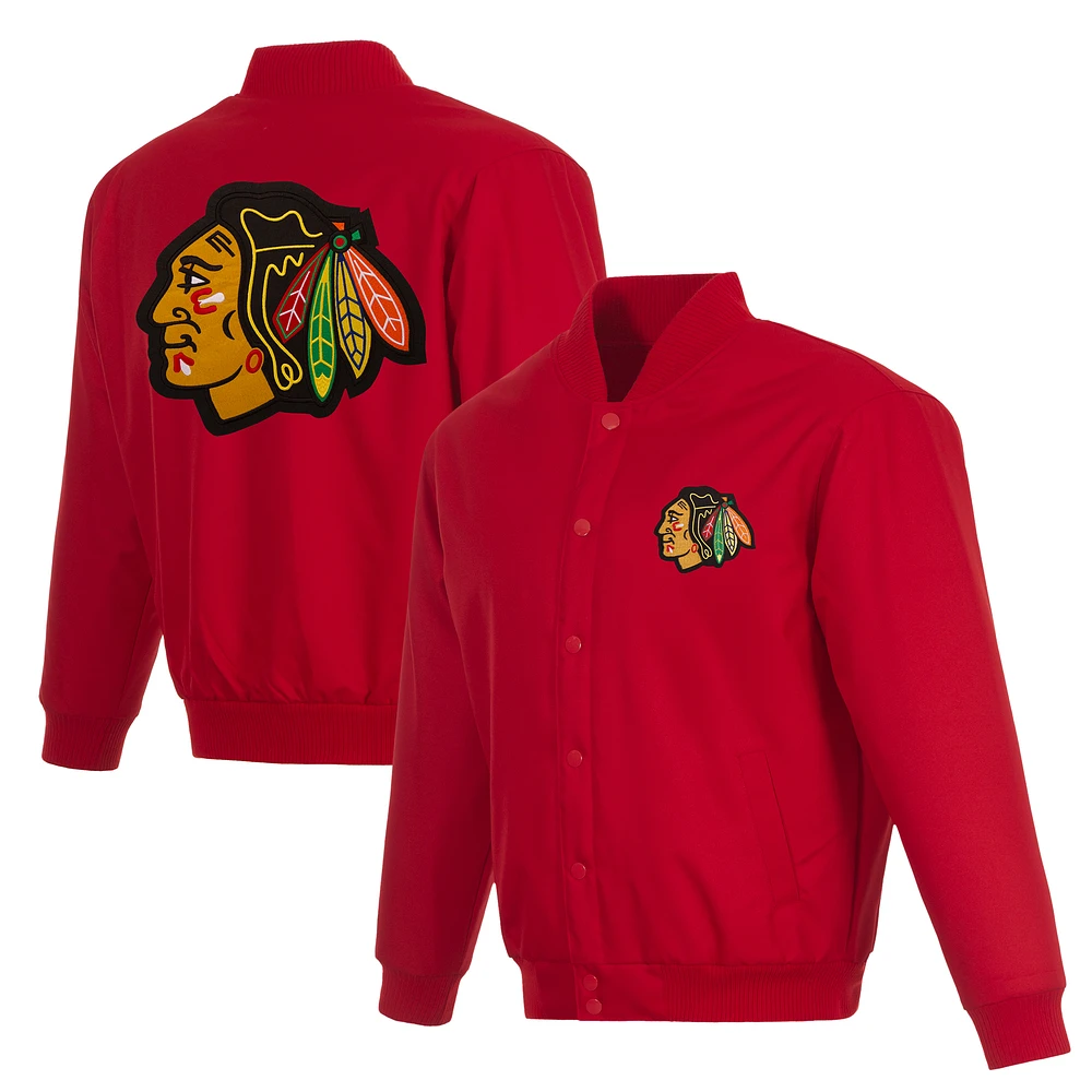 Men's JH Design Red Chicago Blackhawks Poly-Twill Full-Snap Jacket