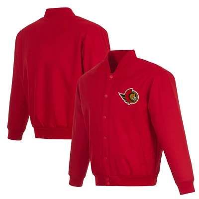 Men's JH Design Red Ottawa Senators Poly-Twill Full-Snap Jacket