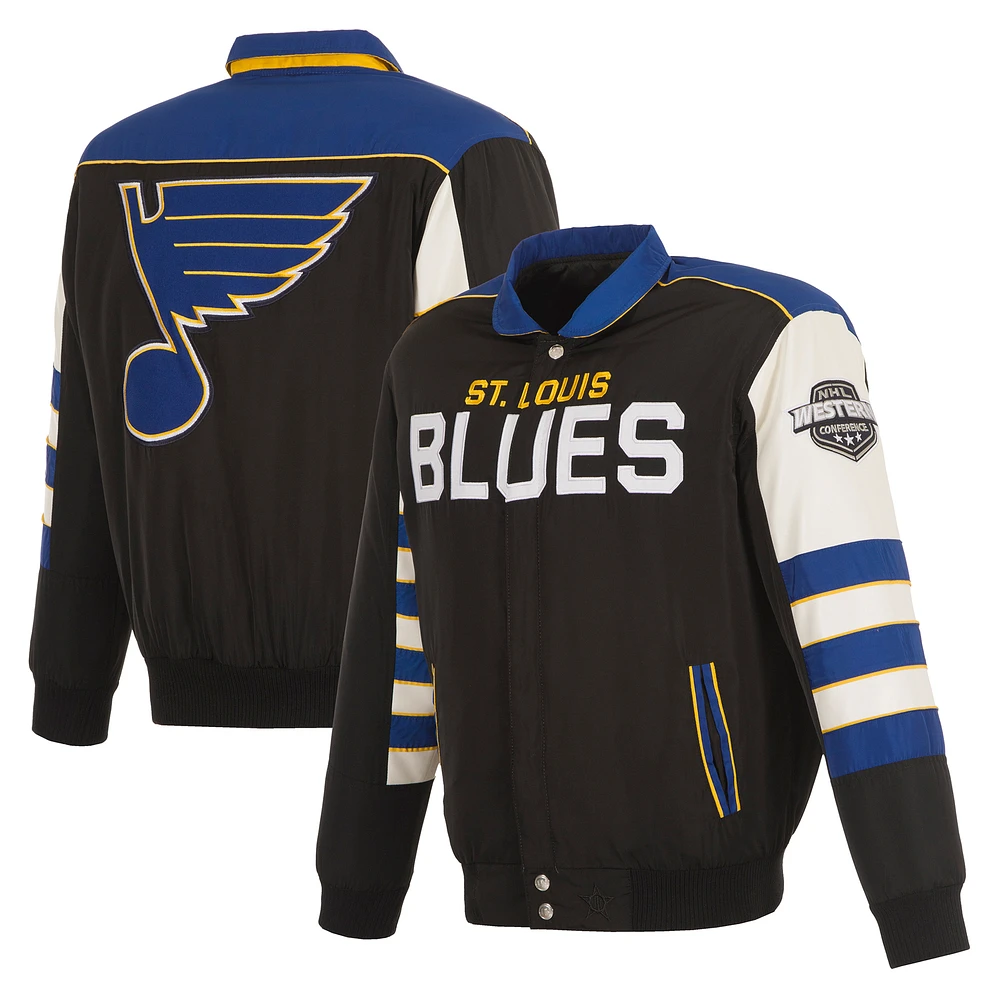 Men's JH Design Black St. Louis Blues Reversible Classic Nylon & Faux Leather Full-Snap Jacket