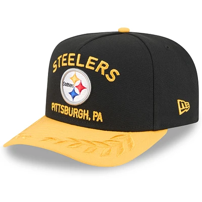 Men's New Era Black/Gold Pittsburgh Steelers 2025 NFL Draft A-Frame 9FIFTY Snapback Hat