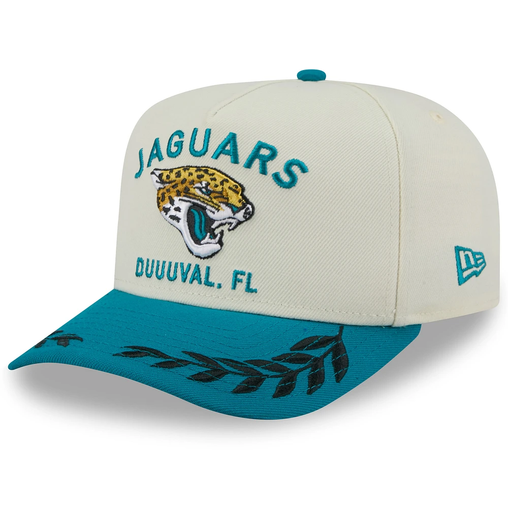 Men's New Era Cream/Teal Jacksonville Jaguars 2025 NFL Draft A-Frame 9FIFTY Snapback Hat