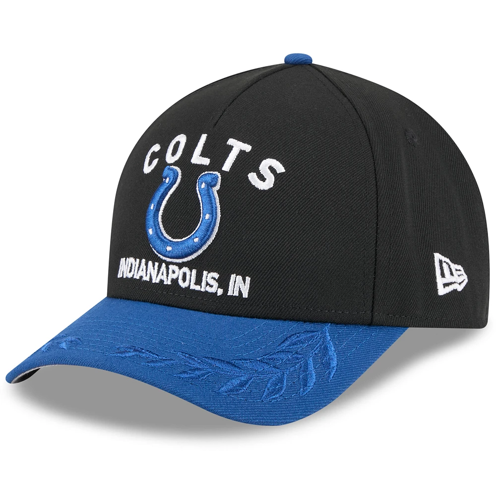 Men's New Era Black/Royal Indianapolis Colts 2025 NFL Draft 9FORTY A-Frame M-Crown Adjustable Hat