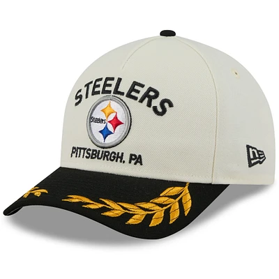 Men's New Era Cream/Black Pittsburgh Steelers 2025 NFL Draft 9FORTY A-Frame M-Crown Adjustable Hat