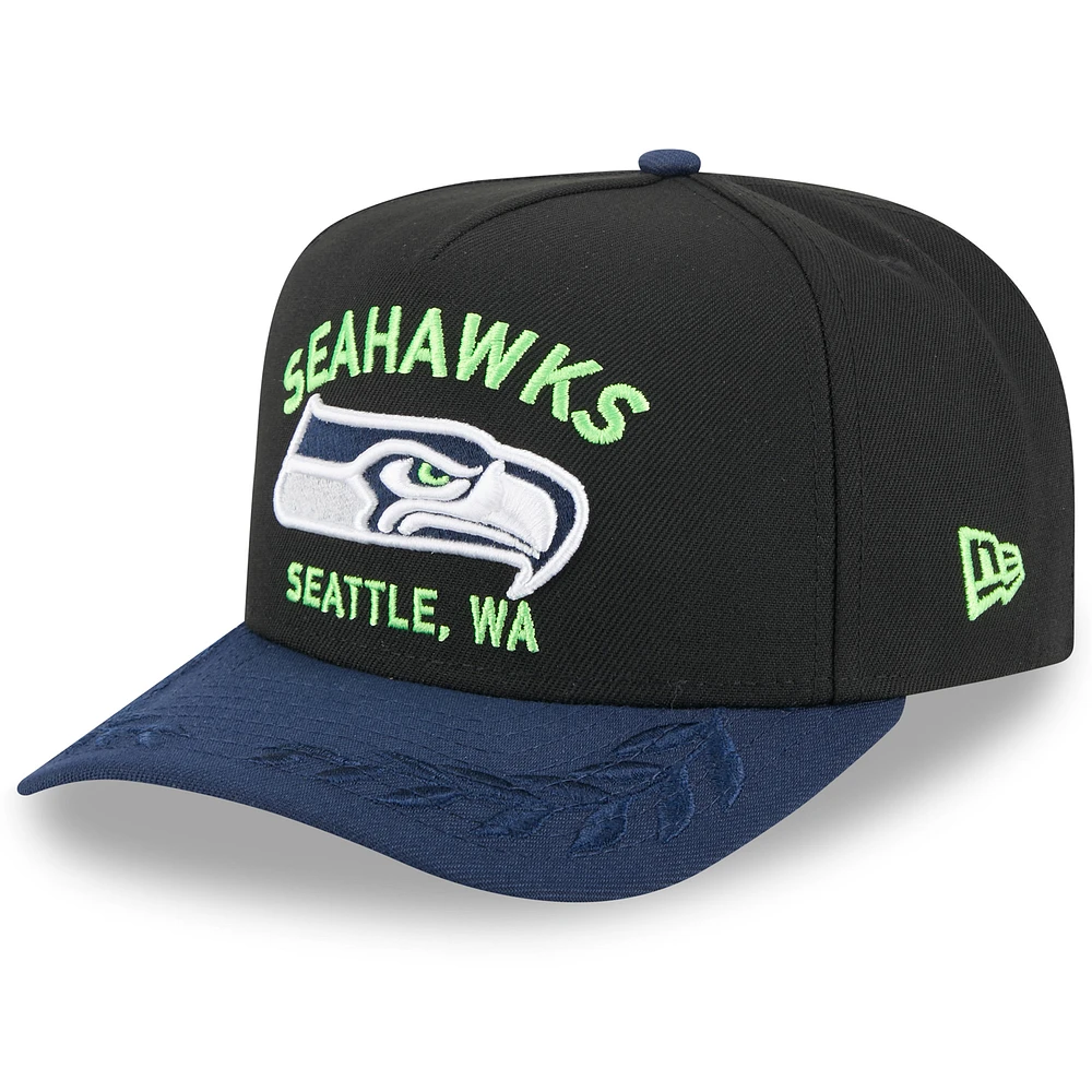 Youth New Era Black/College Navy Seattle Seahawks 2025 NFL Draft A-Frame 9FIFTY Snapback Hat