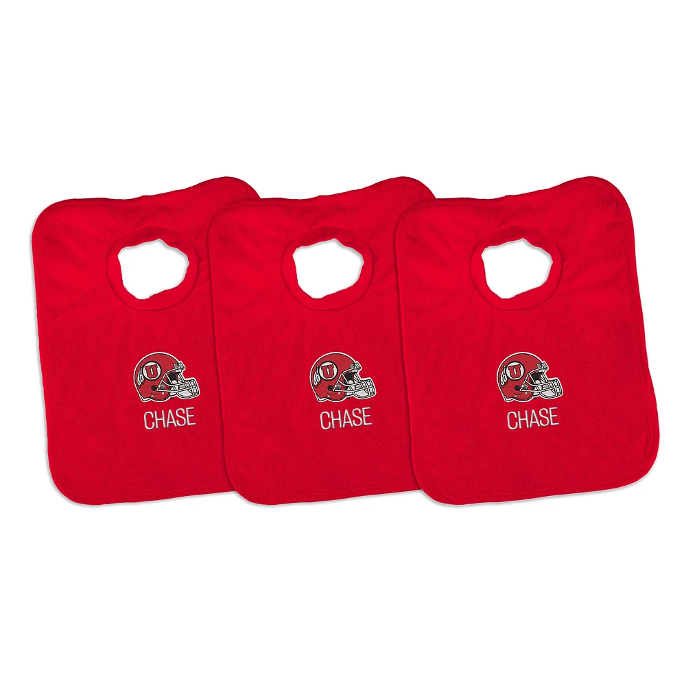 Infant Chad & Jake Utah Utes Personalized 3-Pack Bib Set