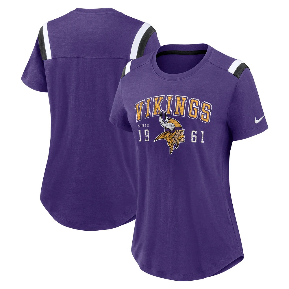 Women's Nike Heather Purple Minnesota Vikings Prime Logo Slub Fashion T-Shirt
