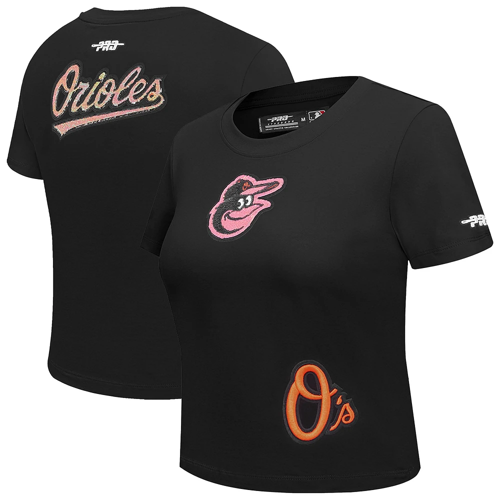 Women's Pro Standard Black Baltimore Orioles Game Day Classics Baby Doll Cropped T-Shirt