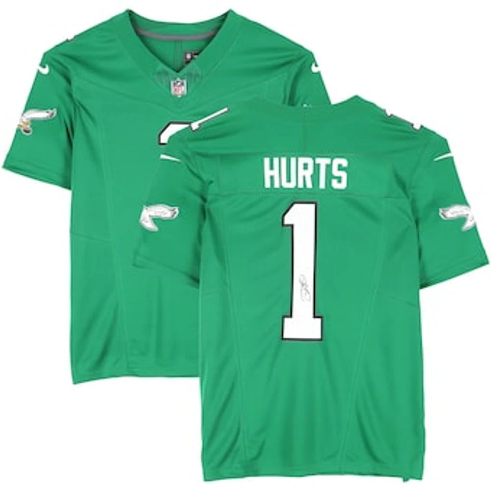 Jalen Hurts Philadelphia Eagles Autographed Kelly Green Nike Vapor F.U.S.E. Throwback Limited Jersey