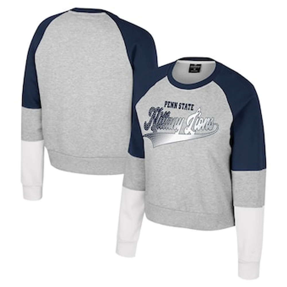 Women's Colosseum Heather Gray Penn State Nittany Lions Katinka Rhinestone Scoop Neck Pullover Sweatshirt