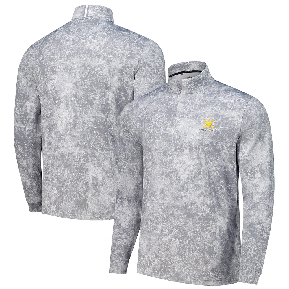 Men's Under Armour Gray Presidents Cup Playoff 3.0 Print Quarter-Zip Top