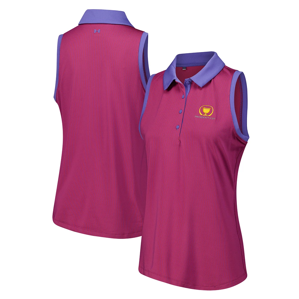 Women's Under Armour Red Presidents Cup Team USA Playoff 3.0 Pin Stripe Jacquard Sleeveless Polo