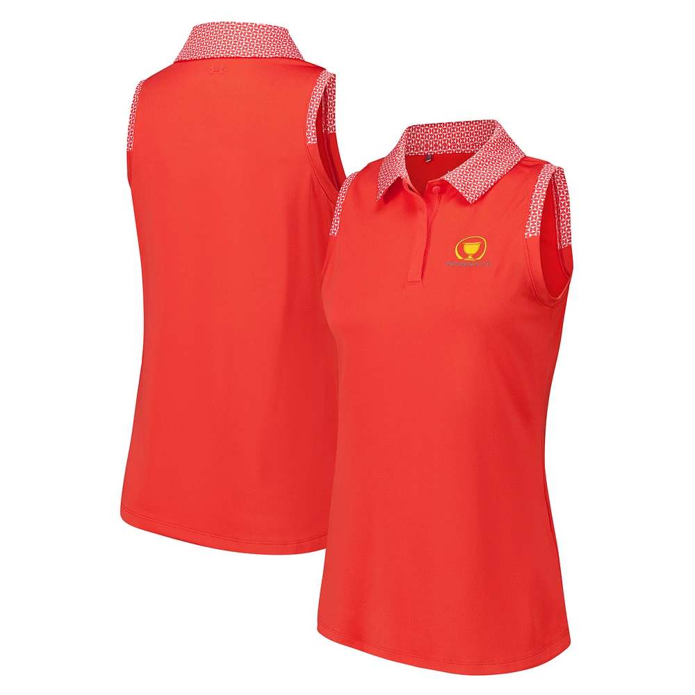 Women's Under Armour Red Presidents Cup 3.0 Grooves Print Sleeveless Polo