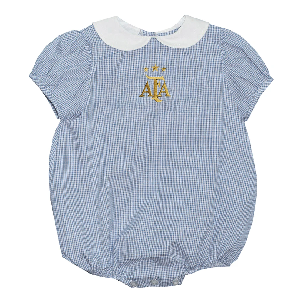 Girls Infant Vive La Fete Light Blue Argentina National Team Gingham Puffy Bubble Dress