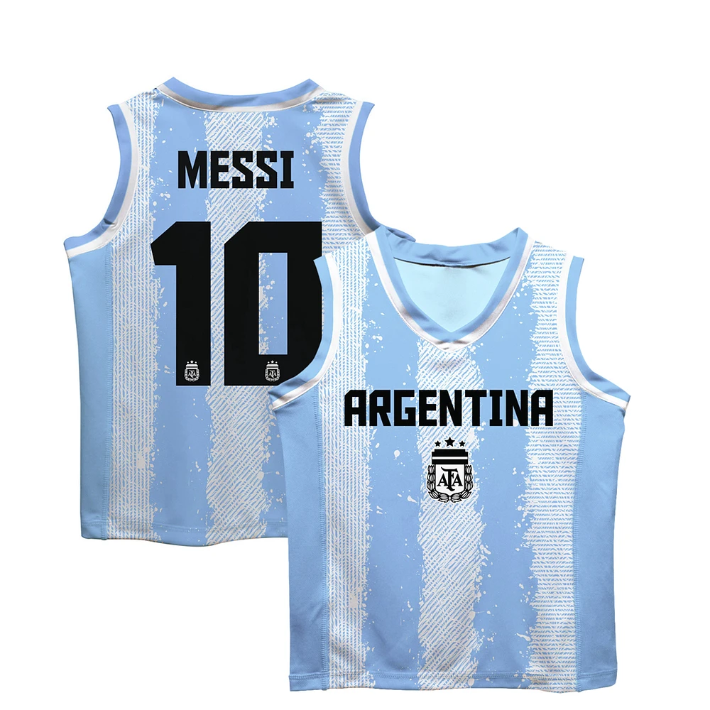 Youth Vive La Fete Lionel Messi Light Blue Argentina National Team Painted Stripes Basketball Jersey