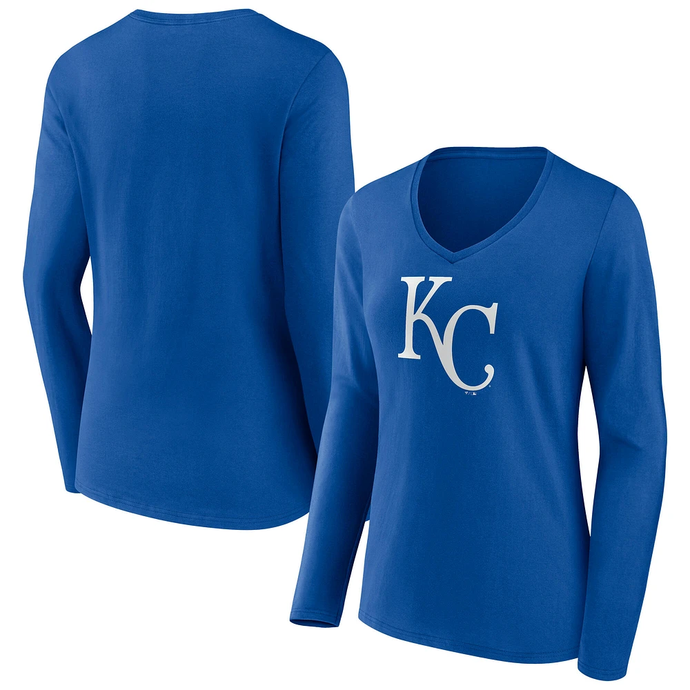 Women's Royal Kansas City Royals Core Official Logo Long Sleeve V-Neck T-Shirt