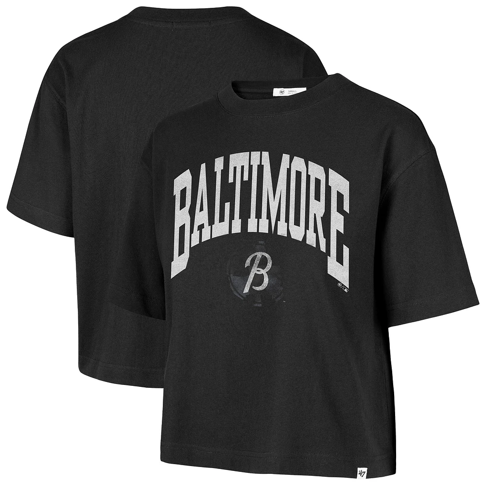 Women's '47 Black Baltimore Orioles City Connect Shale Drop Shoulder Cropped T-Shirt