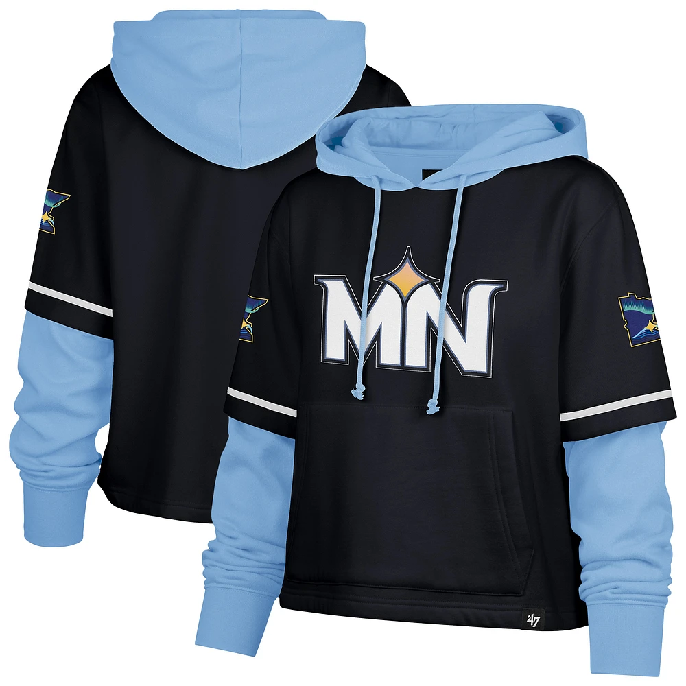 Women's '47 Navy Minnesota Twins City Connect Shortstop Cropped Pullover Hoodie