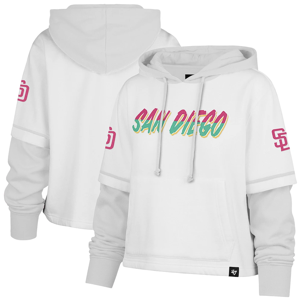 Women's '47 White San Diego Padres City Connect Shortstop Cropped Pullover Hoodie