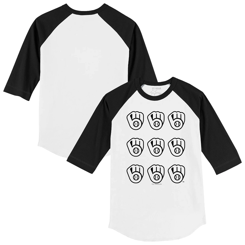 Infant Tiny Turnip White Milwaukee Brewers Logo Grid Raglan 3/4 Sleeve T-Shirt
