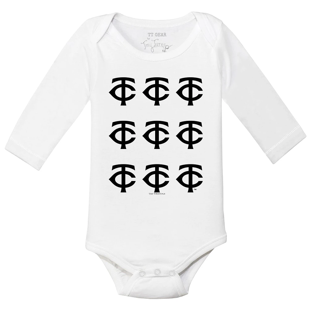 Infant Tiny Turnip White Minnesota Twins Logo Grid Long Sleeve Bodysuit