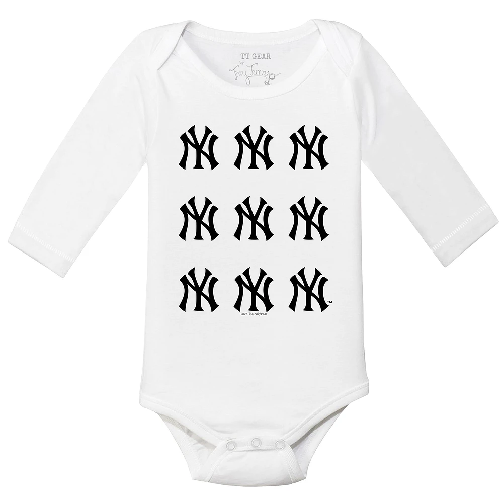 Infant Tiny Turnip White New York Yankees Logo Grid Long Sleeve Bodysuit