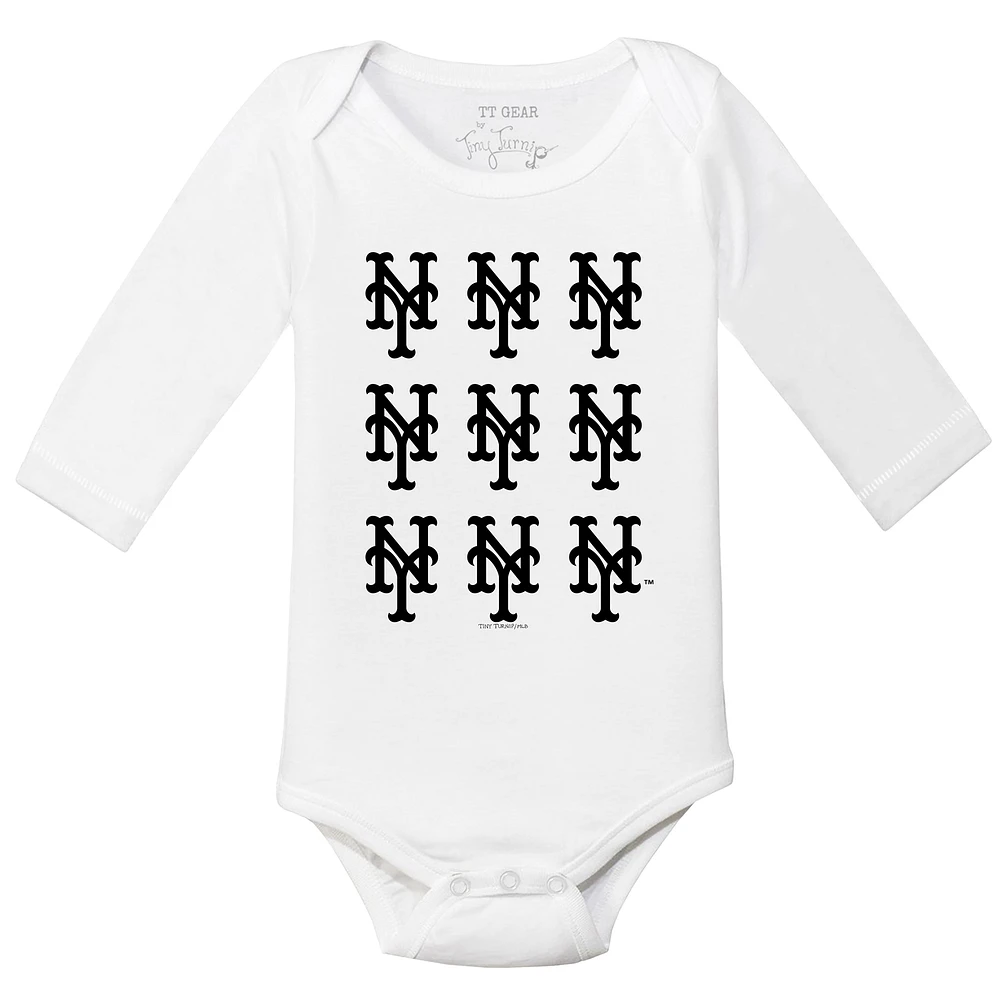 Infant Tiny Turnip White New York Mets Logo Grid Long Sleeve Bodysuit