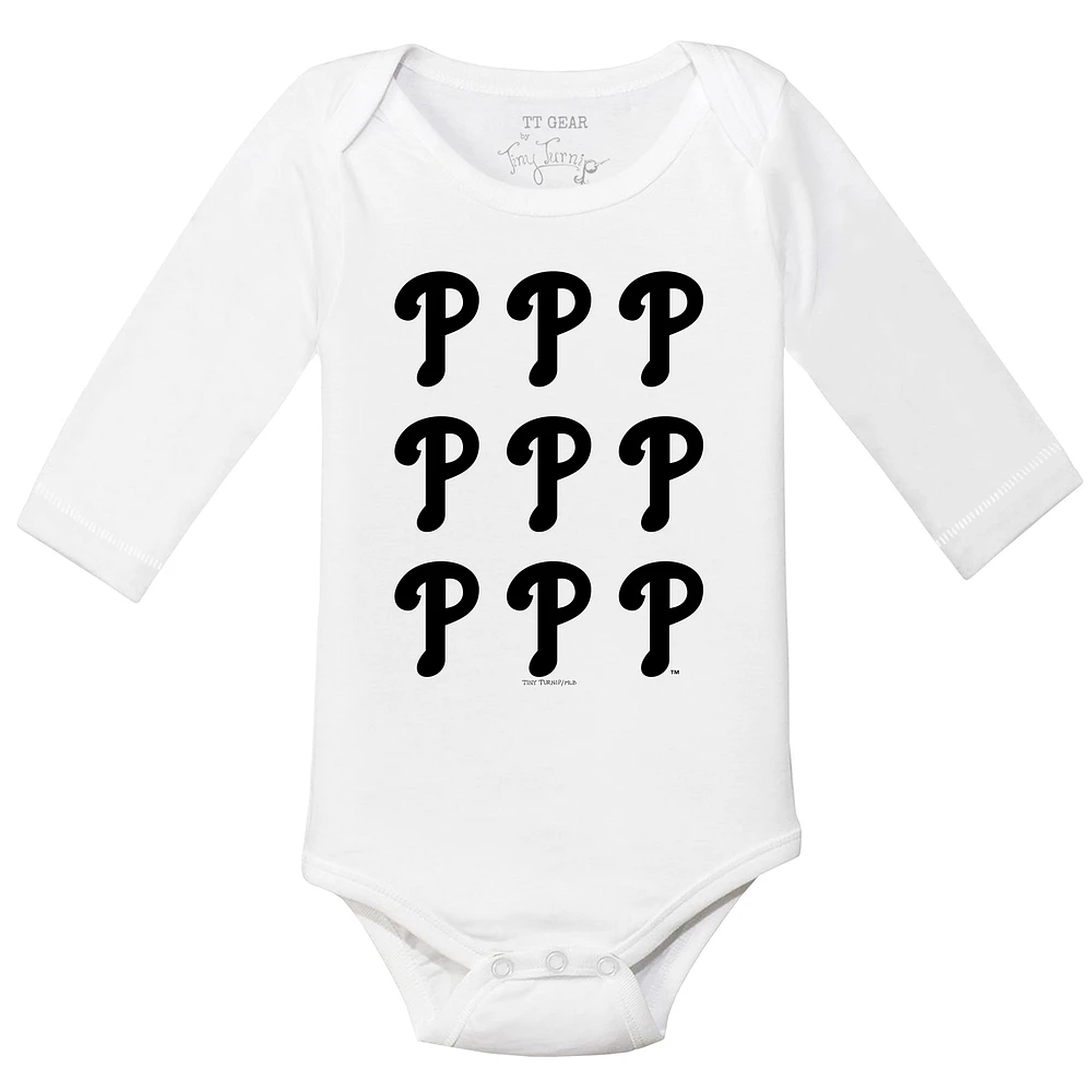 Infant Tiny Turnip White Philadelphia Phillies Logo Grid Long Sleeve Bodysuit