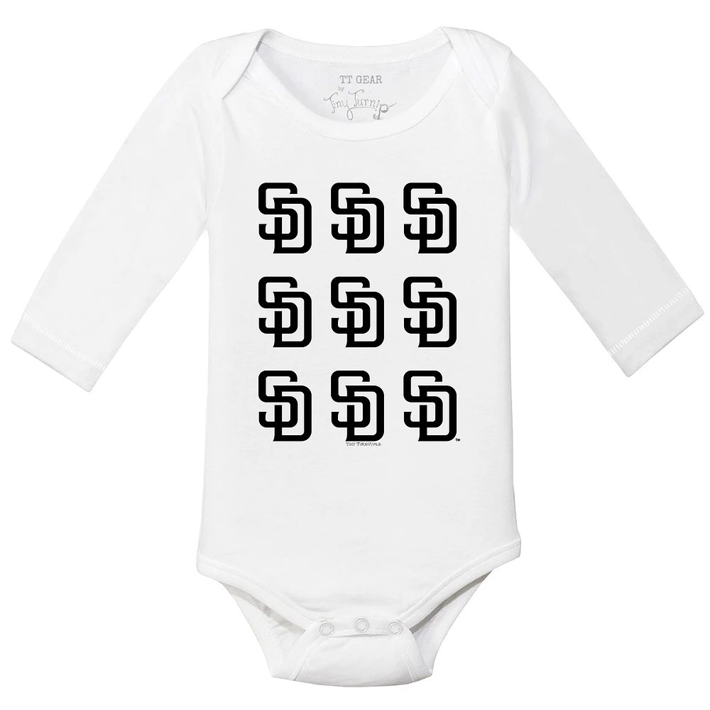 Infant Tiny Turnip White San Diego Padres Logo Grid Long Sleeve Bodysuit