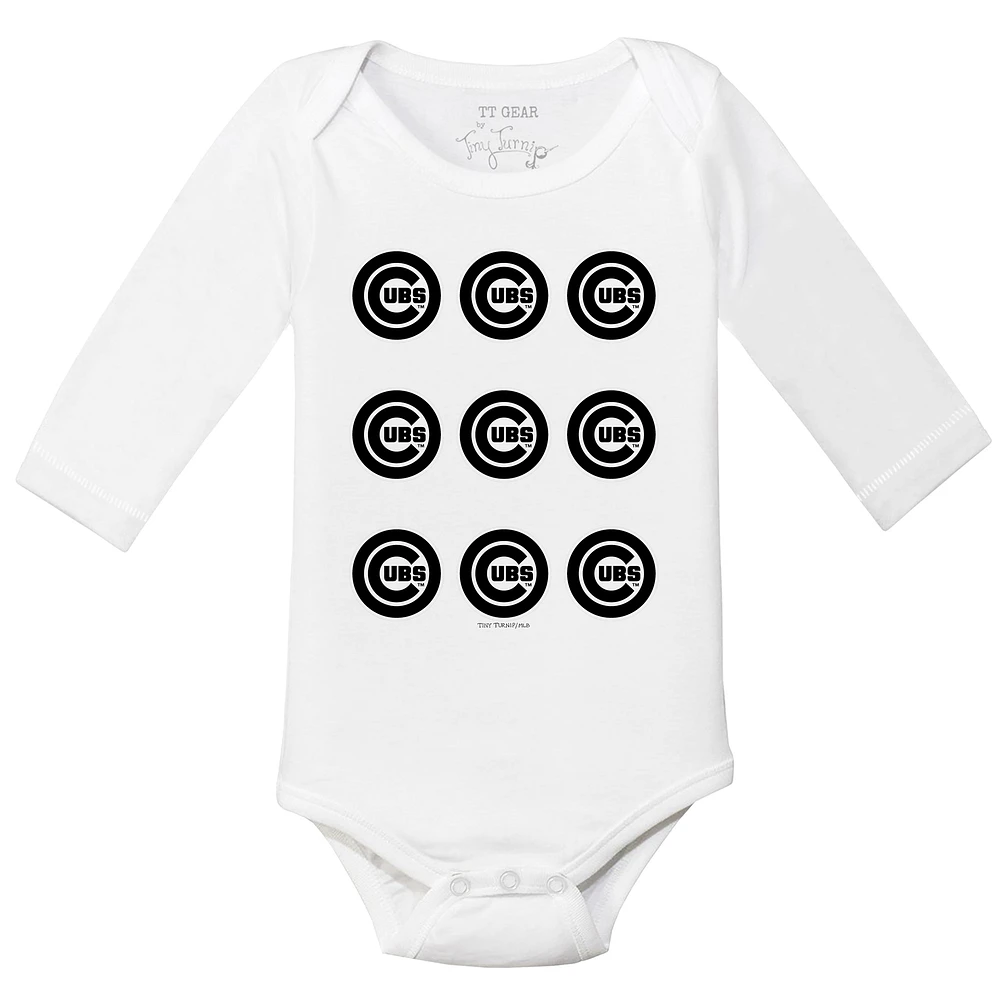 Infant Tiny Turnip White Chicago Cubs Logo Grid Long Sleeve Bodysuit