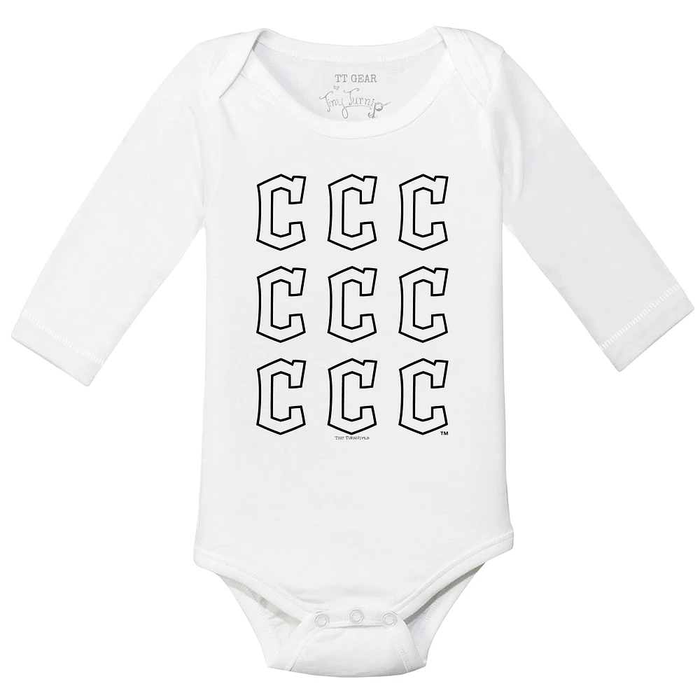 Infant Tiny Turnip White Cleveland Guardians Logo Grid Long Sleeve Bodysuit