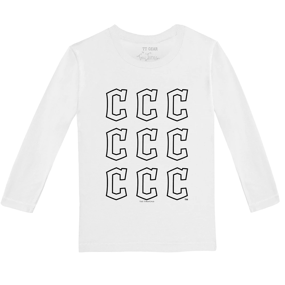 Infant Tiny Turnip White Cleveland Guardians Logo Grid Long Sleeve T-Shirt