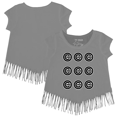Toddler Tiny Turnip Gray Chicago Cubs Logo Grid Fringe T-Shirt
