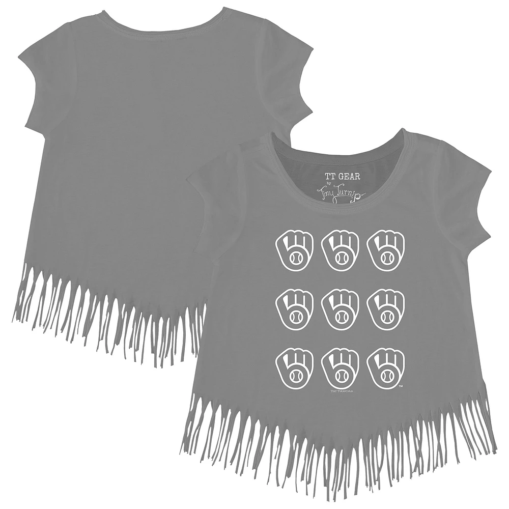 Toddler Tiny Turnip Gray Milwaukee Brewers Logo Grid Fringe T-Shirt