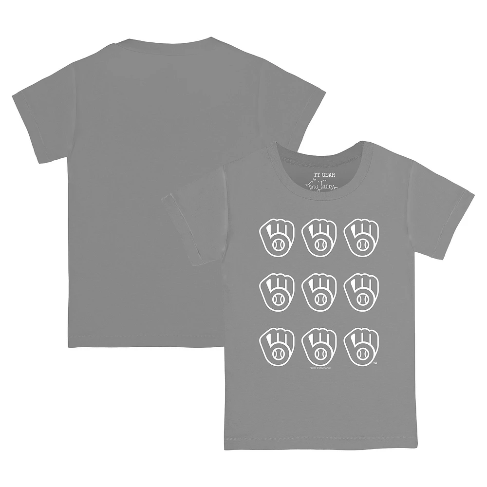 Toddler Tiny Turnip Gray Milwaukee Brewers Logo Grid T-Shirt