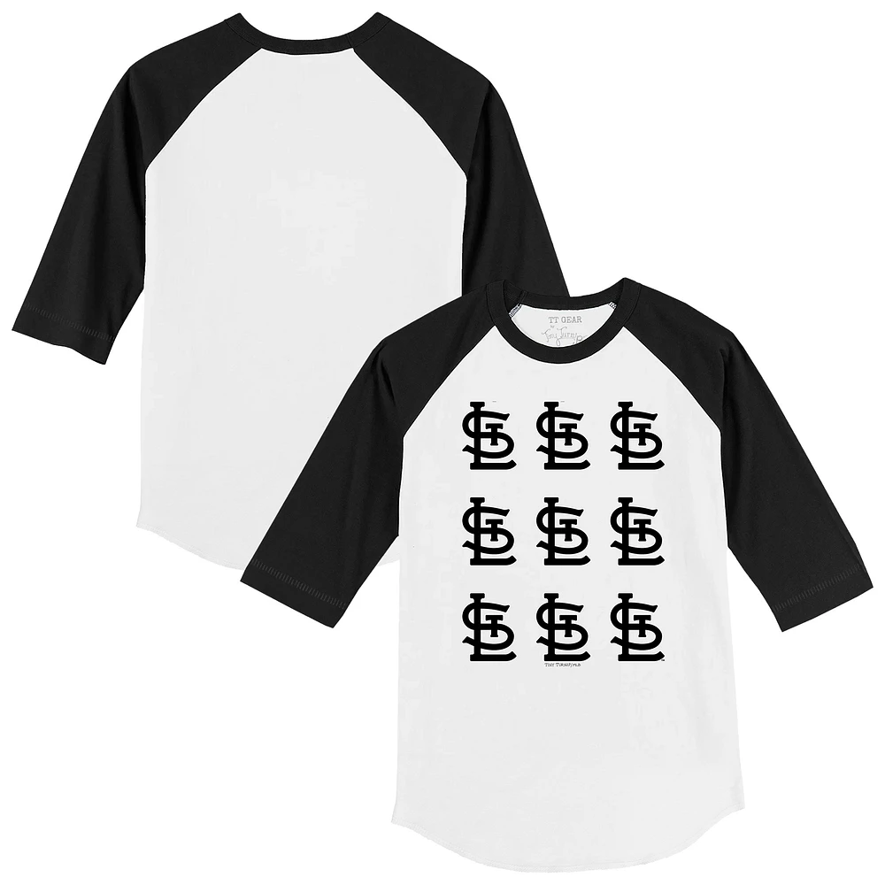 Toddler Tiny Turnip White St. Louis Cardinals Logo Grid Raglan 3/4-Sleeve T-Shirt