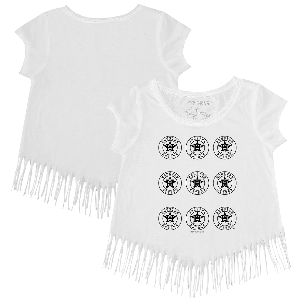 Girls Toddler Tiny Turnip White Houston Astros Logo Grid Fringe T-Shirt