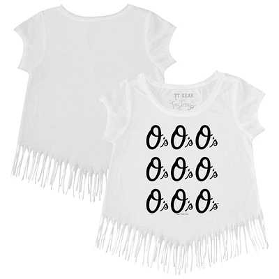 Girls Toddler Tiny Turnip White Baltimore Orioles Logo Grid Fringe T-Shirt