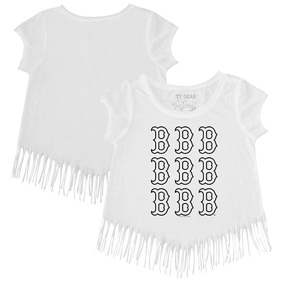 Girls Toddler Tiny Turnip White Boston Red Sox Logo Grid Fringe T-Shirt