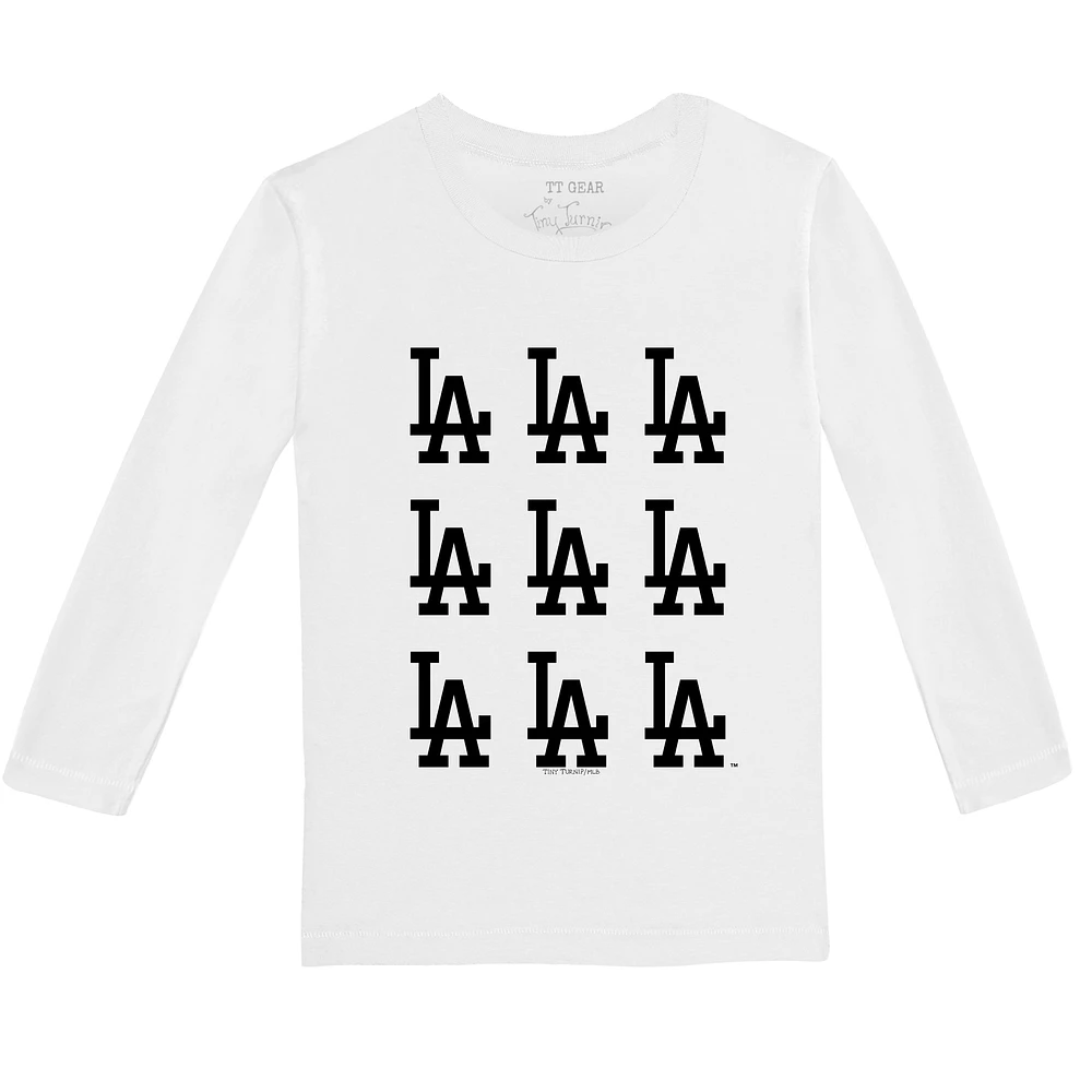 Toddler Tiny Turnip White Los Angeles Dodgers Logo Grid Long Sleeve T-Shirt