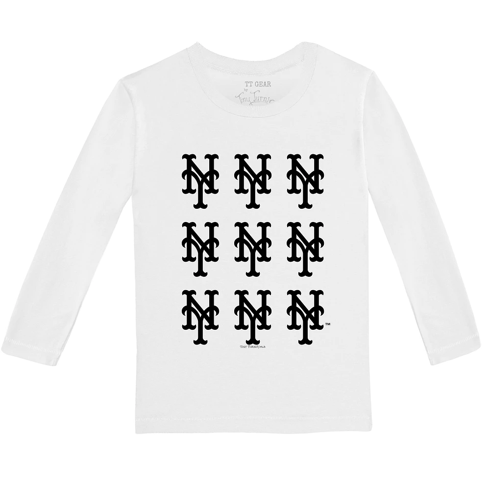 Toddler Tiny Turnip White New York Mets Logo Grid Long Sleeve T-Shirt
